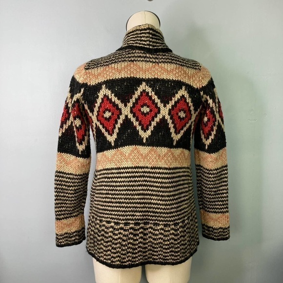 Pink Republic Southwestern Open Front Cardigan Knit Sweater Tan Red Black Size M - Picture 7 of 16